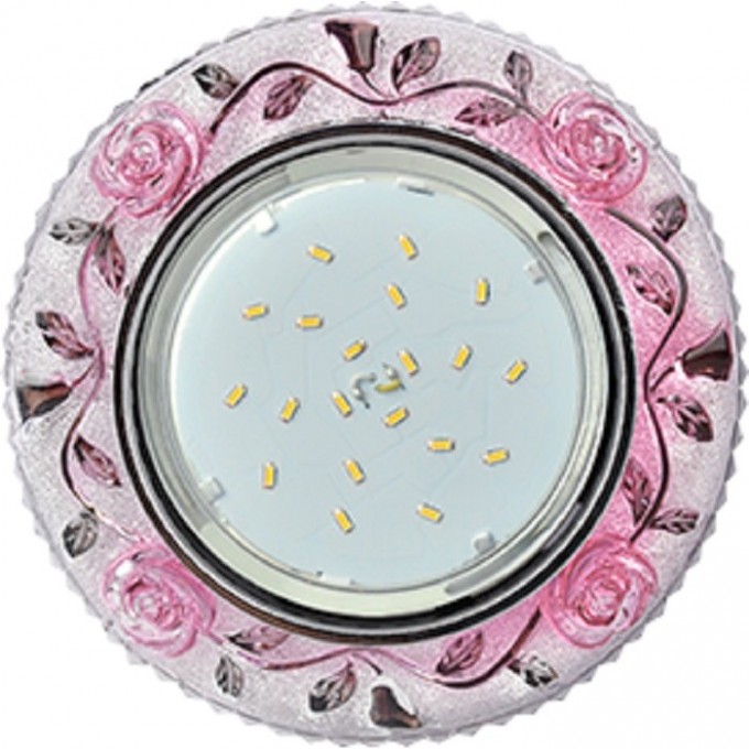 Светильник ECOLA GX53 H4 LD7071 встр. искристый с подсветкой "Розы" Прозрачный и Розовый / Хром 35x125 (к+) FP53CREFB