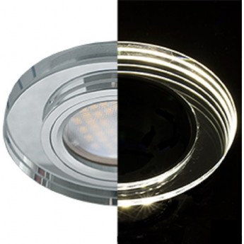 Светильник ECOLA MR16 LD1650 GU5.3 Glass Стекло с подсветкой Круг Хром / Хром 25x95 (кd74)