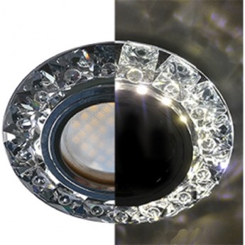 Светильник ECOLA MR16 LD1661 GU5.3 Glass Стекло Круг с крупными прозр. стразами Конус с подсветкой/фон черн./центр.часть хром 38x95 Светильник ECOLA MR16 LD1661 GU5.3 Glass Стекло Круг с крупными прозр. стразами Конус с подсветкой/фон черн./центр.часть хром 38x95